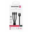 Nabíjecí a datový kabel Swissten DATA CABLE TEXTILE 3in1 1,2 M BLACK