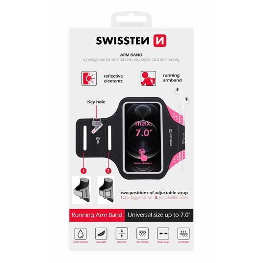 Pouzdro na telefon Swissten Armband Case 7,0" Barva: černá/růžová