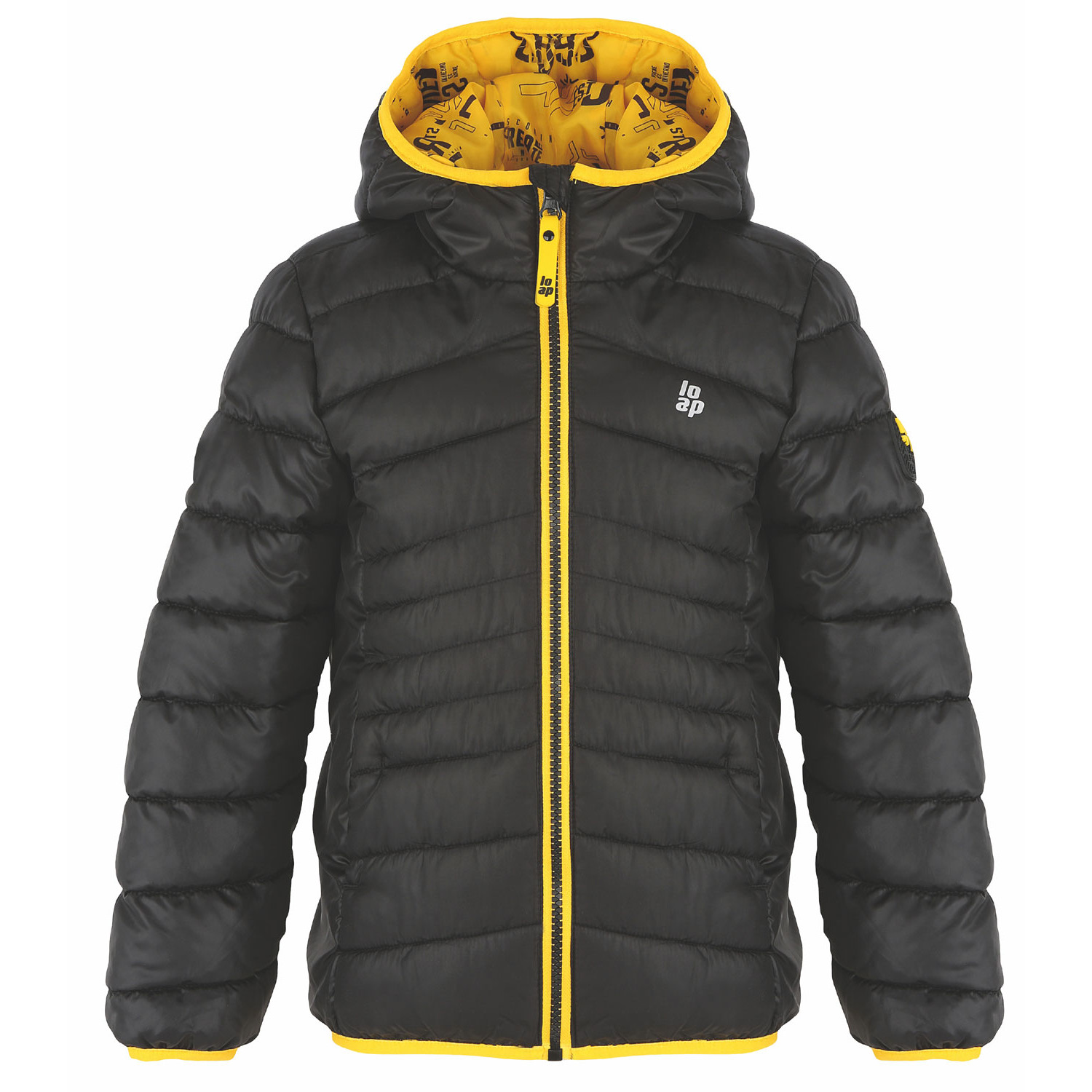 Dětská zimní bunda Loap Intermo Dětská velikost: 112-116 / Barva: černá/žlutá