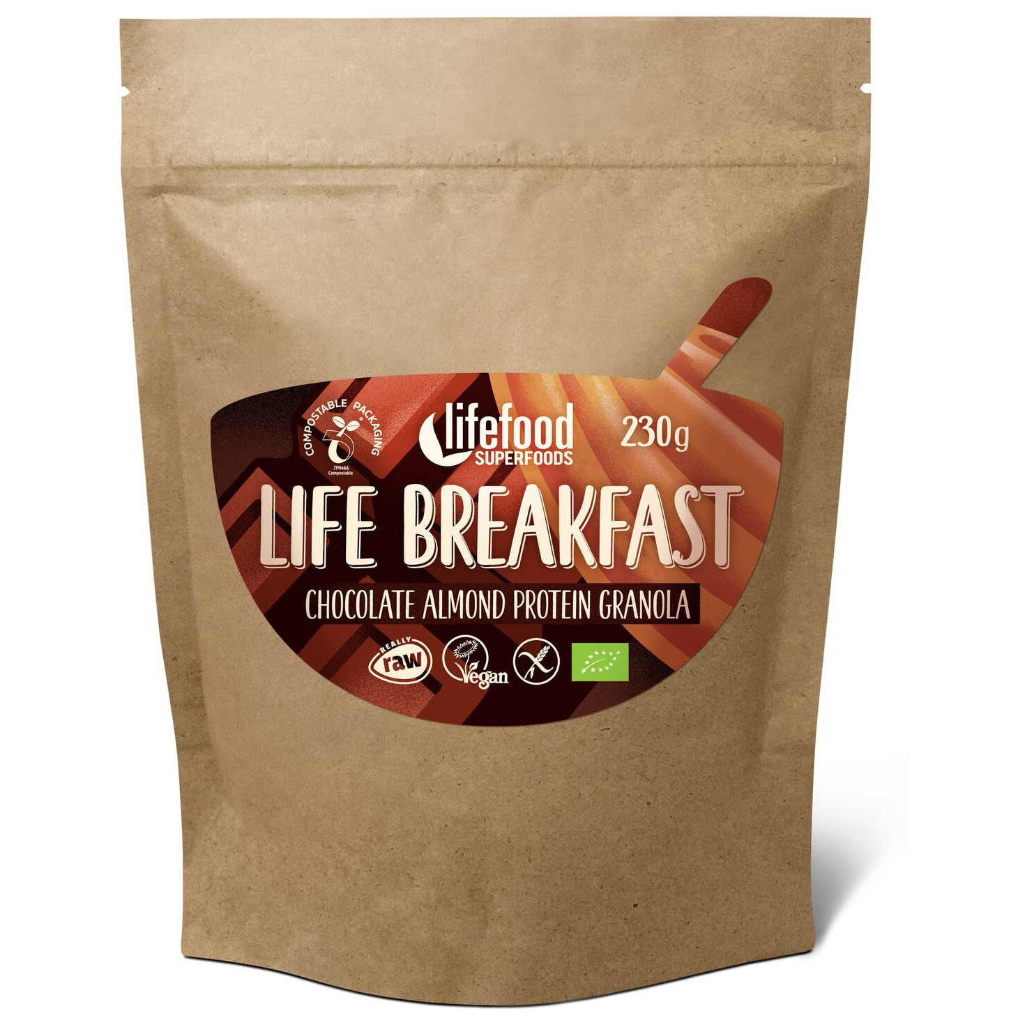 Granola Lifefood Life Breakfast Bio Raw čokoládová s mandlemi | 4camping.cz