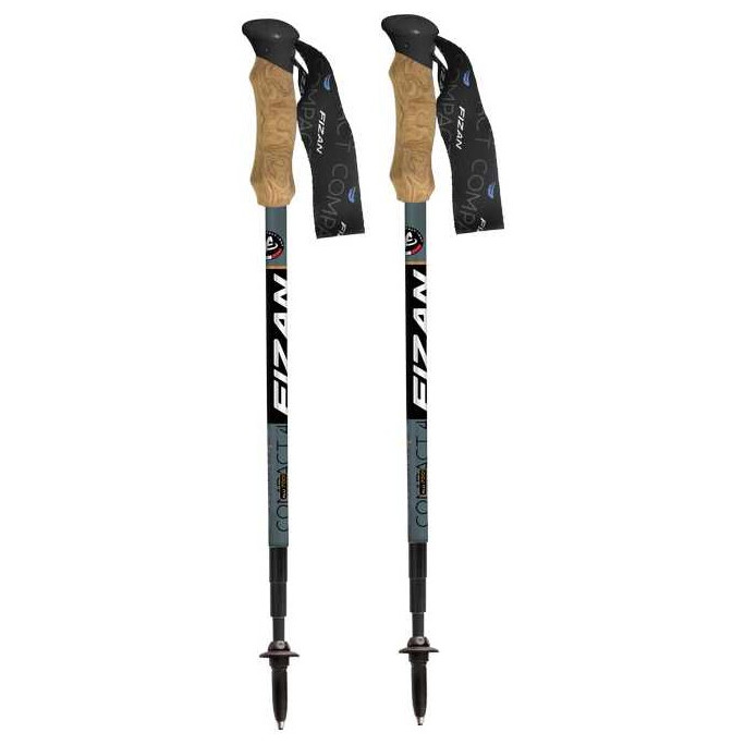 Fizan Compact 4 Bastoncini Da Trekking Pieghevoli In Alluminio 7001 - Coppia Ultraleggera 170g Cad. Impugnatura In Sughero, Regolabili Da 49 A 125 Cm - Made In Italy