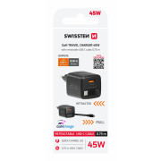 Adaptér Swissten SlideCharge Gan 45W, 1X USB-A 18W + kabel USB-C 0,75 m