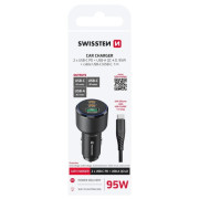 Adaptér Swissten Car Charger 2x USB-C PD + USB-A, 95 W + cabel USB-C / USB-C, 1 m