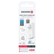 Adaptér Swissten World Travel Charger 45W GaN USB-C + USB-A