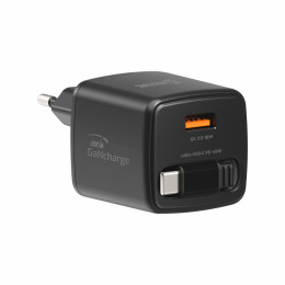 Adaptér Swissten SlideCharge Gan 45W, 1X USB-A 18W + kabel USB-C 0,75 m