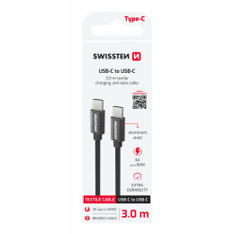 Nabíjecí a datový kabel Swissten Textile USB-C / USB-C 3 m