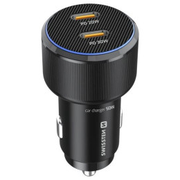 Adaptér Swissten Car Charger 2X USB-C PD, 50W + cabel USB-C / USB-C, 1 m