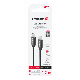 Nabíjecí a datový kabel Swissten Textile USB-C / USB-C 1,2 m
