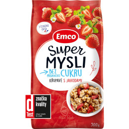 Jídlo na cesty Emco Super mysli bez přidaného cukru s jahodami 500g