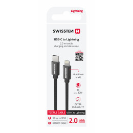 Nabíjecí a datový kabel Swissten Textile USB-C / Lightning 2 m