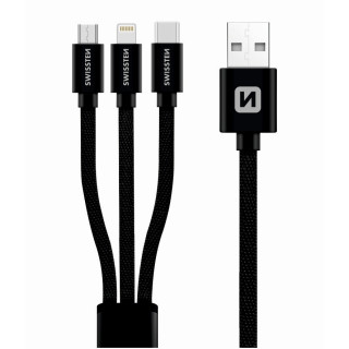 Nabíjecí a datový kabel Swissten TEXTILE 3in1