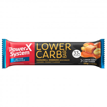 Energetická tyčinka Indiana Jerky Power System LOWER CARB Protein Bar 33% Caramel Peanut 45g