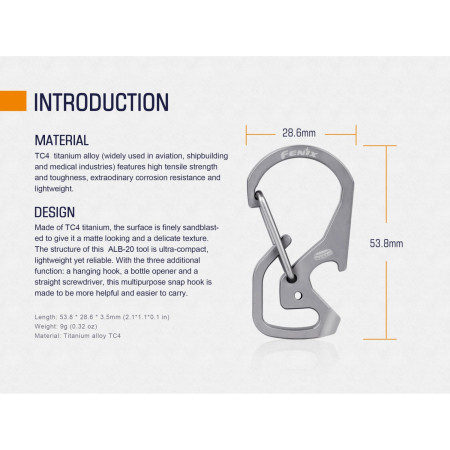 Karabina Fenix Multifunkční titanová karabina Fenix ALB-20