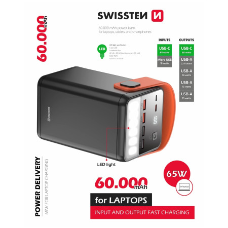 Powerbanka pro notebook Swissten Power Line 60000 mAh 65W