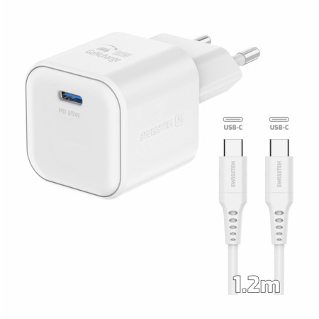 Adaptér Swissten GaN 1X USB-C 35W + USB-C 1,2 m
