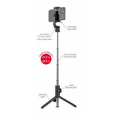 Selfie tyč Swissten BLUETOOTH SELFIE STICK ALUMINUM TRIPOD PRO