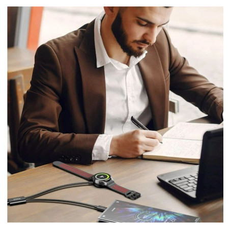 Nabíjecí a datový kabel Swissten Wireless magnetic charging cable 2in1 for Samsung Watch + USB-C 1,2 m