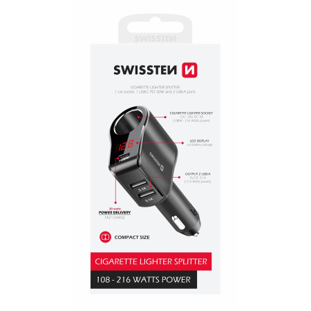 Autoadaptér Swissten Car Adapter Compact 108W - 216W