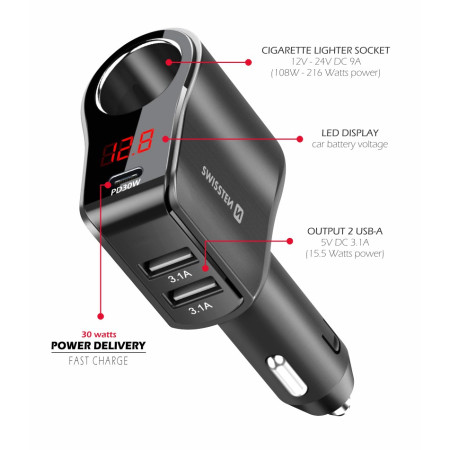 Autoadaptér Swissten Car Adapter Compact 108W - 216W