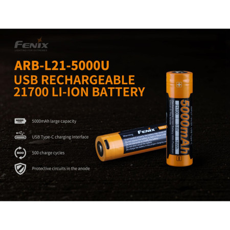 Akumulátor Fenix 21700 5000 mAh s USB-C (Li-Ion)