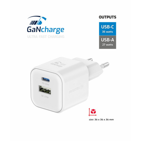Nabíječka Swissten TRAVEL CHARGER GaN 1x USB-C 35W PD + 1x USB-A 27W QC