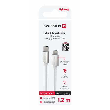 Nabíjecí a datový kabel Swissten Textile USB-C / Lightning 1,2 m