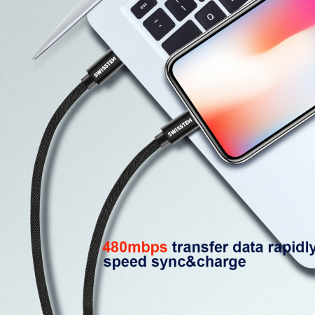 Nabíjecí a datový kabel Swissten Textile USB-C / Lightning 1,2 m