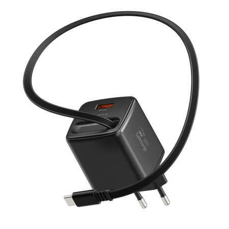 Adaptér Swissten SlideCharge Gan 45W, 1X USB-A 18W + kabel USB-C 0,75 m