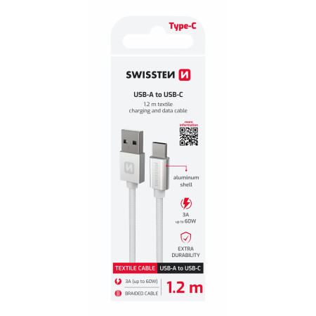 Nabíjecí a datový kabel Swissten Textile USB / USB-C 1,2 m