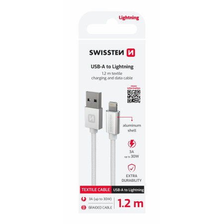 Nabíjecí a datový kabel Swissten Textile USB / Lightning 1,2 m
