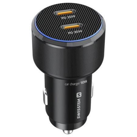 Adaptér Swissten Car Charger 2X USB-C PD, 50W + cabel USB-C / USB-C, 1 m