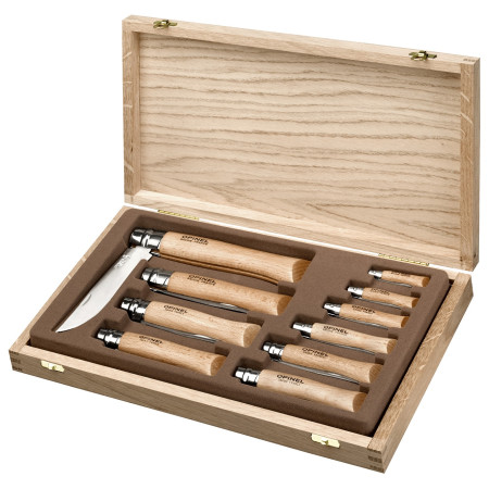 Sada nožů Opinel Inox Dřevěný box s 10 noži (N°02-12)
