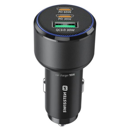 Adaptér Swissten Car Charger 2x USB-C PD + USB-A, 95 W + cabel USB-C / USB-C, 1 m