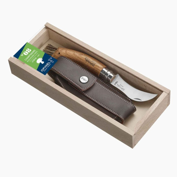 Nůž Opinel VRI N°08 Houbařský nůž dub + pouzdro + dřevěný box