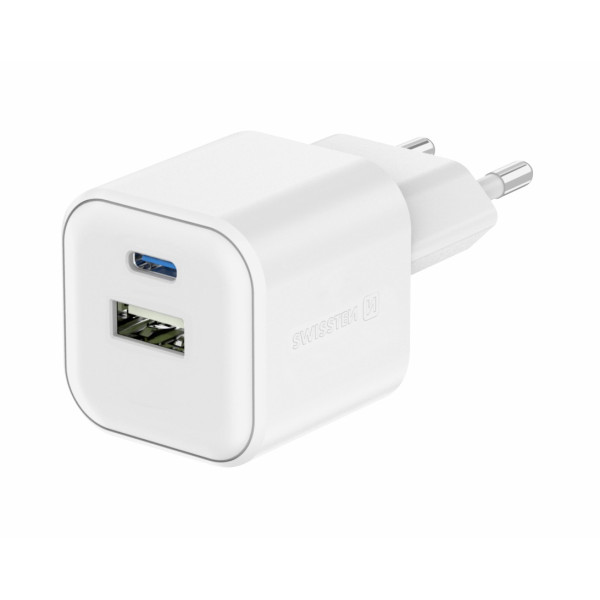 Nabíječka Swissten TRAVEL CHARGER GaN 1x USB-C 20W PD AND 1x USB-A 18W QC