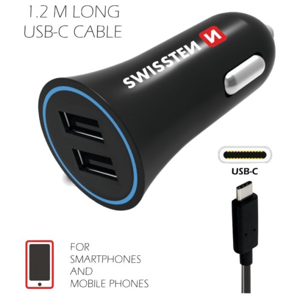 Autoadaptér Swissten Car Charger + USB-C Cable