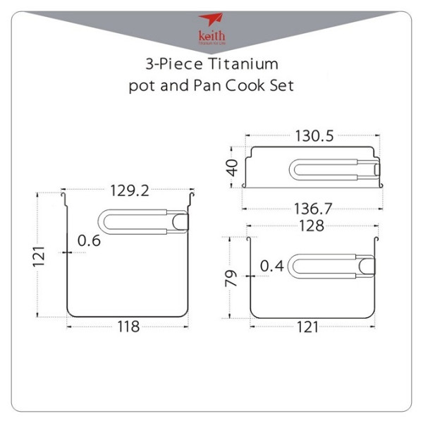 Sada nádobí Keith Titanium 3-Piece Titanium pot and Pan Cook Set